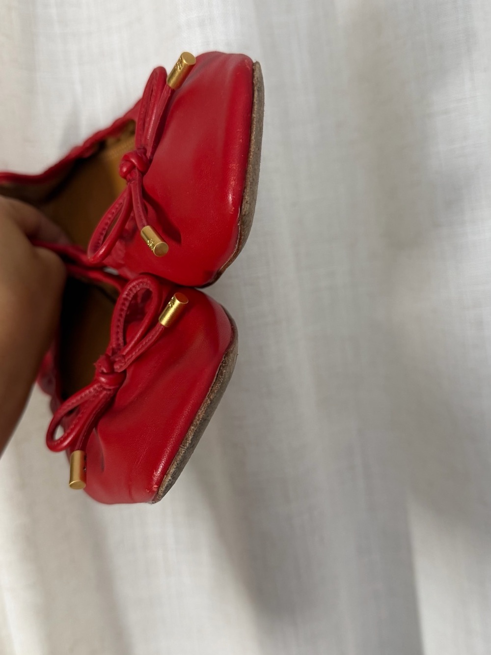 Tory Burch Red Leather Bow Ballet Flats - Picture 3 of 4